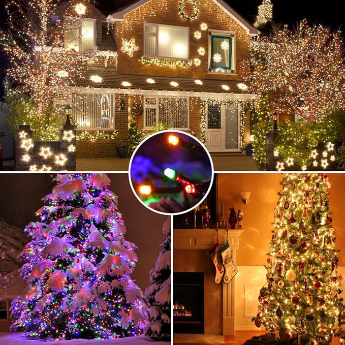 Brizled Christmas Tree Lights, 2 Pack 65.67ft 200 LED Color Changing Christmas String Lights with Remote, 11 Modes Warm White & Multicolor Xmas Light Connectable Light String for Xmas Tree Home Party