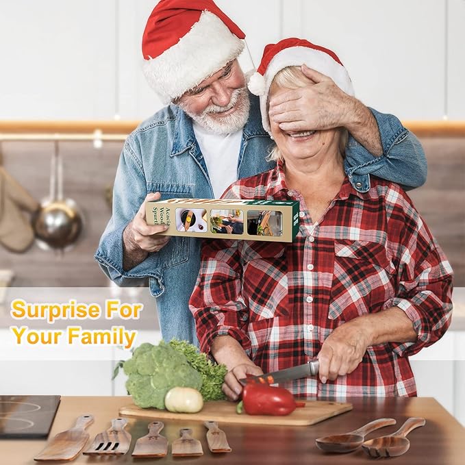 Spurtles Kitchen Tools Wooden, 7Pcs Wooden Spoons for Cooking, Natural Premium Spatula Set, Heat Resistant Cooking Utensil for Nonstick Cookware, Spurtle for Sourdough Starter