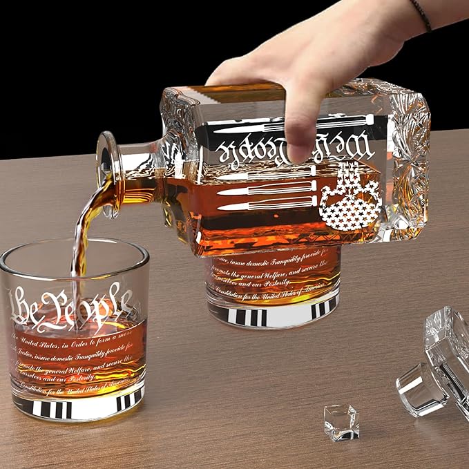 FURSARCAR Men Gifts Ideas for Birthday, Bullet-Skull Whiskey Decanter Set with 2 Glasses, Unique Cool Mens Fathers Birthday Gift from Daughter Son, Xmas Retirement Present Decanter Sets for Man