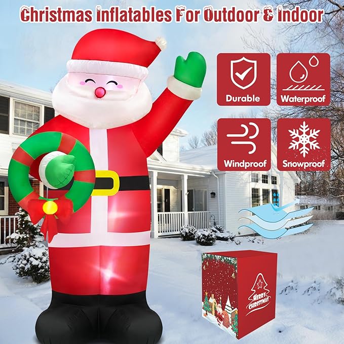 Danxilu 12 FT Giant Santa Claus Inflatable Christmas Decorations Outdoor Built-in LED Lights, Large Inflatable Santa Blow up Yard Decorations Waterproof Christmas Decor for Outside Lawn Xmas Holiday