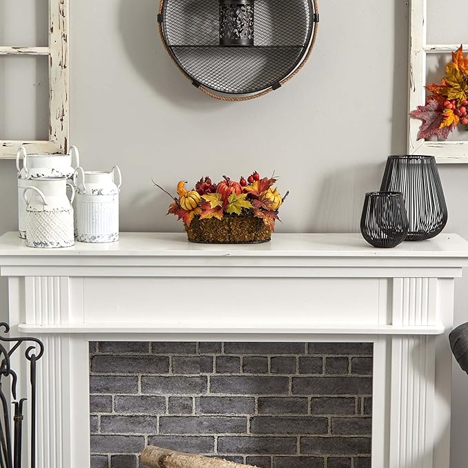 Nearly Natural Pumpkin, Gourd, Berry and Maple Leaf Artificial Arrangement 17 in. W x 12 in. D x 9 in. H