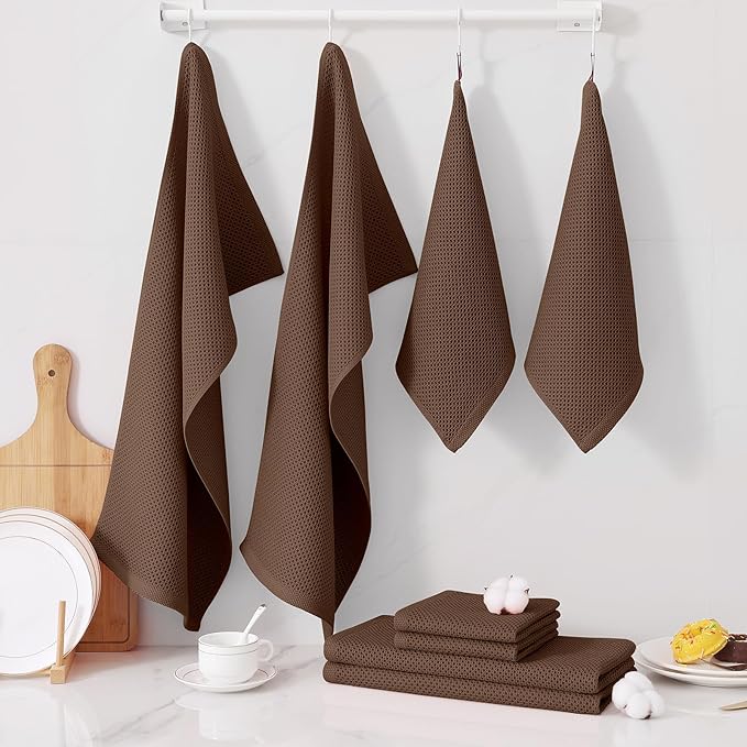 Homaxy 100% Cotton Kitchen Towels and Dishcloths Set, 12 x 12 Inches and 13 x 28 Inches, Set of 12 Bulk Kitchen Towels Set, Ultra Soft Absorbent Dish Cloths for Washing Dishes, Coffee