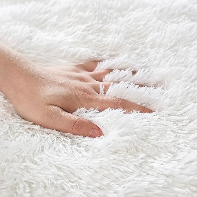 6x6 ft Tie Dye White Round Rug for Bedroom Room Fluffy Circle Rug Furry Carpet Shaggy Circular Fuzzy Washable Non-Slip Large Area Rug Soft Indoor for Living Room Cute Aesthetic Home Decor