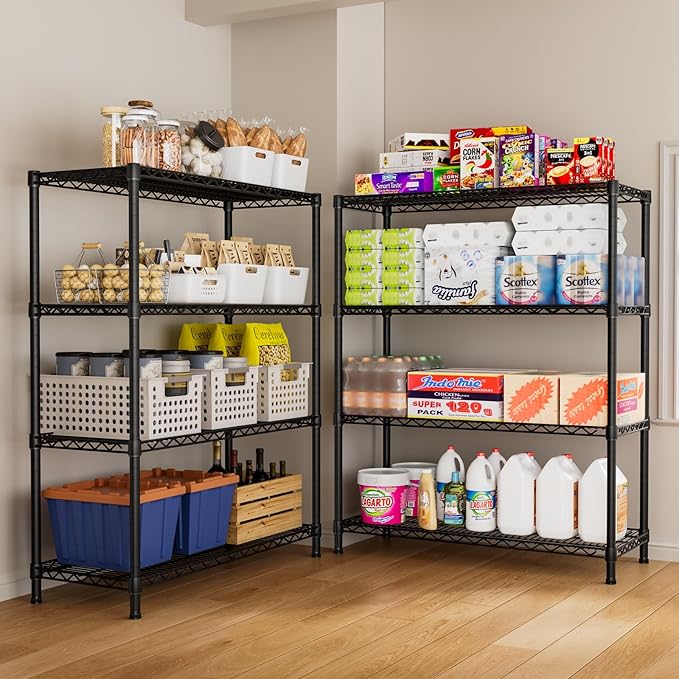 SINGAYE 4 Garage Heavy Duty Shelving Unit Kitchen Pantry Close Home Organizers and Storage Bathroom Shelf Laundry Room Organization Industrial Book Metal Wire Adjustable Shelves