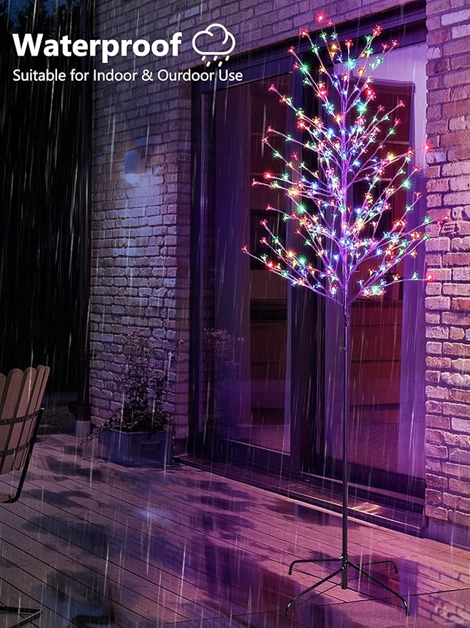 Lomotech Lighted Cherry Blossom Tree - 4Ft 6Ft 7Ft, Set of 3, Color Changing Artificial Tree with 11 Modes Timer for Indoor Outdoor Party Holiday Christmas Decorations(Warm White to Multicolor)