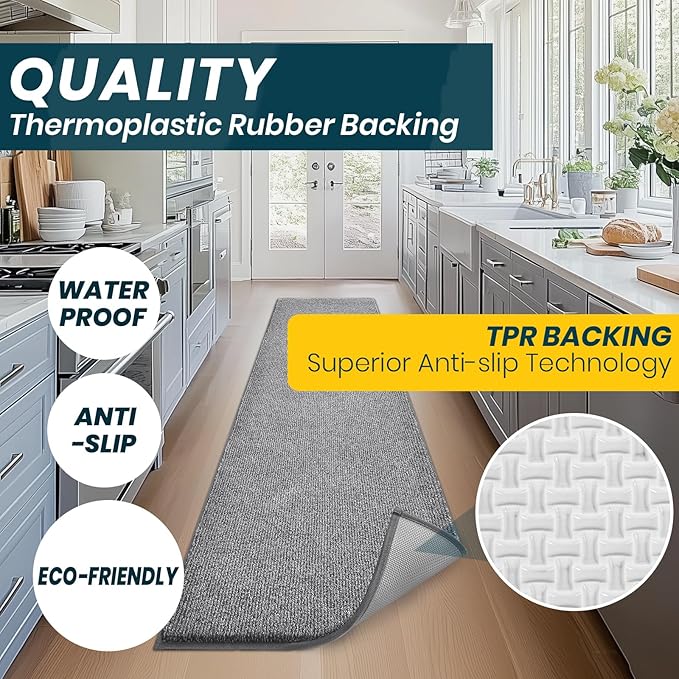 Washable Kitchen Rug 24" x 82" / 60cm x 210cm, Non Slip Kitchen Mat for Floor, Absorbent Indoor Entryway Runner Rug for Hallway, Laundry, Bathroom, Bedroom (Roll Packing)