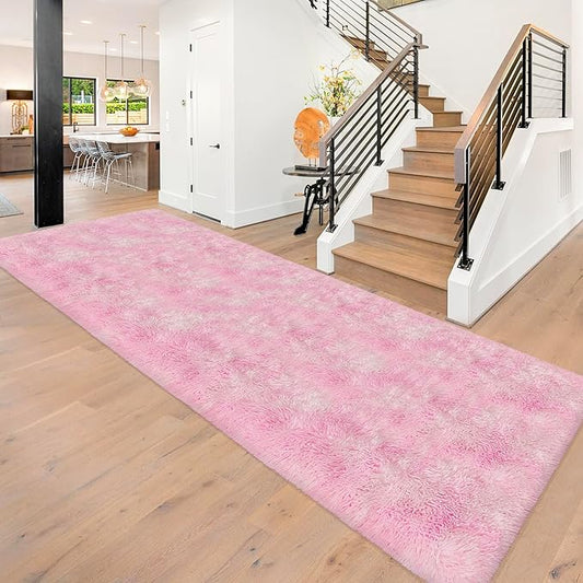 Super Soft Fluffy Living Room Area Rug 3x10 ft Tie-Dyed Light Pink Shaggy Furry Carpet Washable Non-Slip Floor Rugs Bedroom Bedside Nursery Kawaii Rug Fuzzy Girls Dorm Home Decor Aesthetic