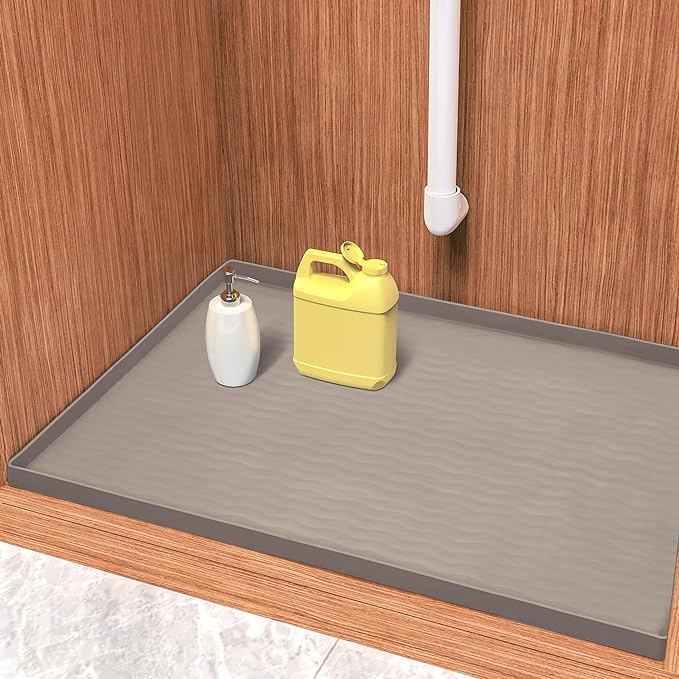 URMONA Waterproof Silicone Under Sink Mat 40'' x 22'' Shelf Liner for Kitchen and Bathroom, Cabinet and Counter Protector, Storage and Organizers, Litter Mat, Pet Cat Puppy Essentials(Beige)