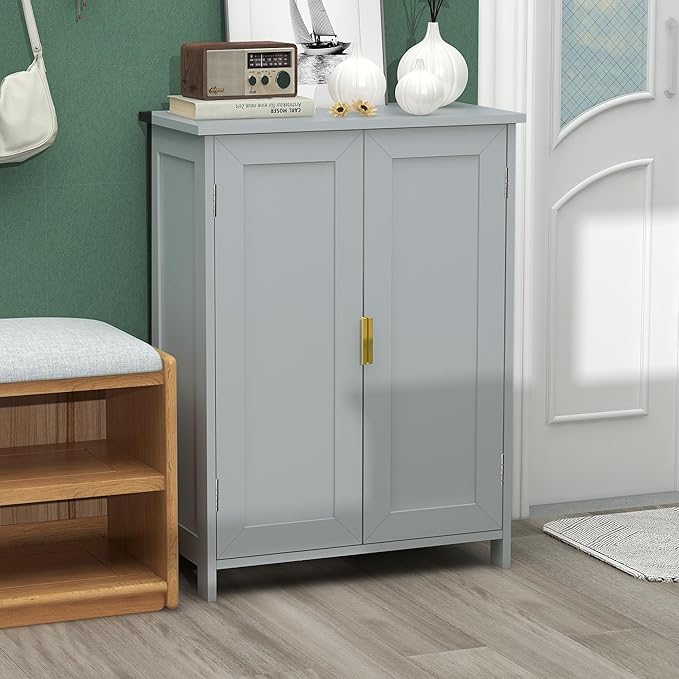 TaoHFE Grey Freestanding Bathroom Cabinet, 2 Doors, Towel Cabinet, Small Storage for Office, Restaurant, Living Room