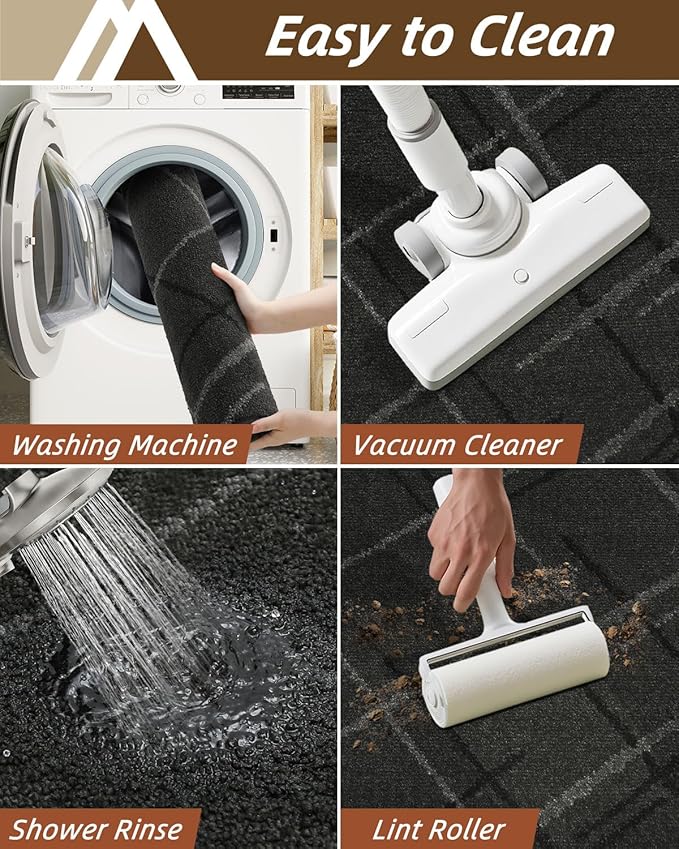 COSY HOMEER Kitchen Mats, 2 PCS Kitchen Rug Non Slip Washable, Absorbent Runner Rugs for Kitchen Floor, Polyester Kitchen Sink Rug 20"x32" + 20"x48"(Dark Gray)