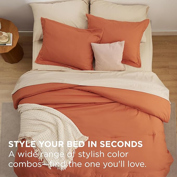 Bedsure King Size Comforter Set - 7 Pieces Burnt Orange King Bedding Set for All Seasons, Boho Contrasting Design Bed in a Bag with Comforter, Sheets, Pillowcases & Shams