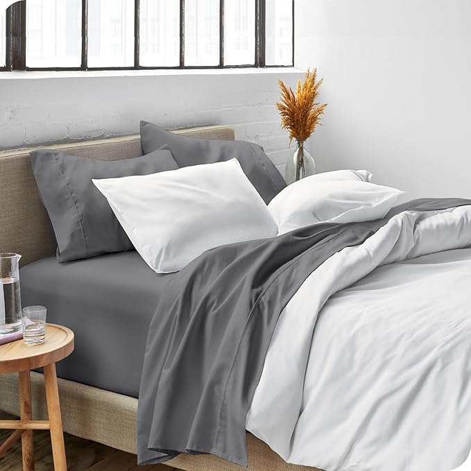 Bare Home Full Sheet Set - Luxury 1800 Ultra-Soft Microfiber Full Bed Sheets - Double Brushed - Deep Pockets - Easy Fit - 4 Piece Set - Bedding Sheets & Pillowcases (Full, Grey)
