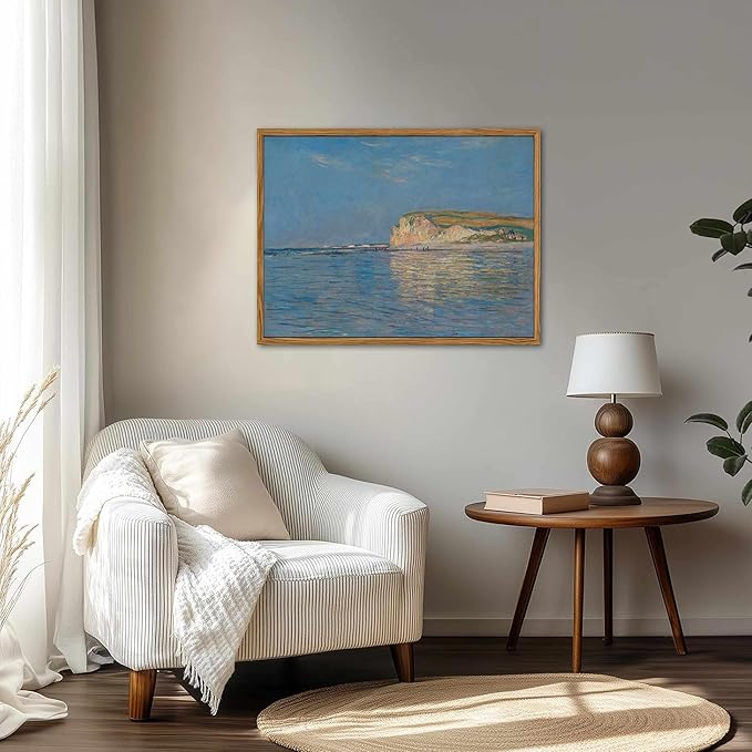 Framed Monet Coastal Wall Art Decor – Impressionist Beach Oil Painting Canvas Prints – Vintage Beachy Landscape Classic Aesthetic Wall Decor for Living Room Bedroom Bathroom – 12"x16"