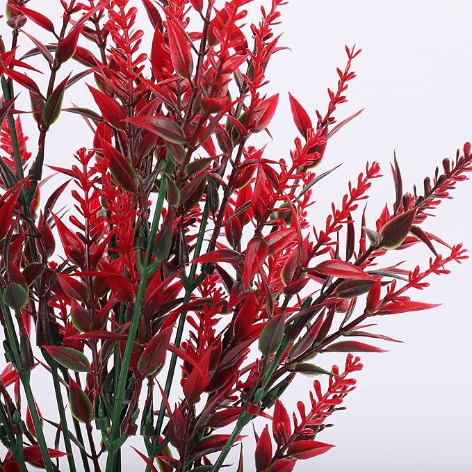 RECUTMS 12 Bundles Artificial Flowers Outdoor Fake Flowers for Decoration UV Resistant No Fade Faux Plastic Plants Garden Porch Window Box Décor, Flores Artificiales para Decoracion(Red)