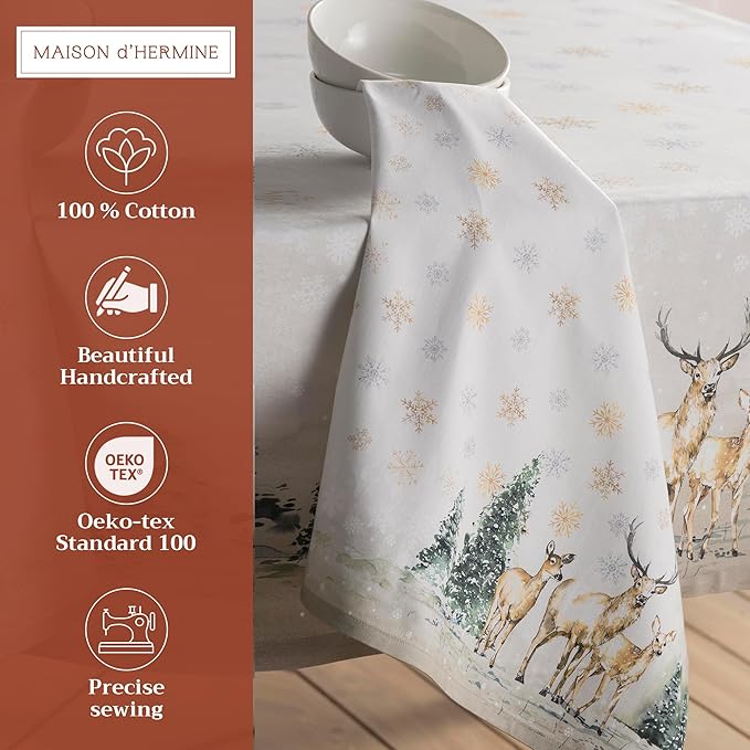 Maison d' Hermine Cloth Napkins Set of 4 100% Cotton Everyday Reusable Square Napkins Cloth Washable, Dinner, Party, Wedding, Restaurant (Deer in The Woods, 20" x 20")
