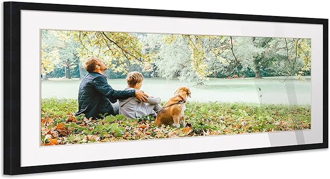 13x39 Frame Black Wood with White Mat | 16x42 Frame Matted to 13x39 | Display Your Picture Under UV Acrylic Shatter Guard Front, with Foam Board Backing and Wall Hanging Hardware - Gallery Wood Frame