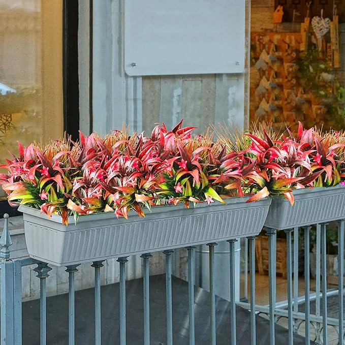 8 Bundles Artificial Plants Bushes Outdoor UV Resistant Fake Flowers Grass Bulk Faux Plastic Greenery for Fall Winter Summer Outside Window Box Planter Front Porch Yard Floral Arrangements