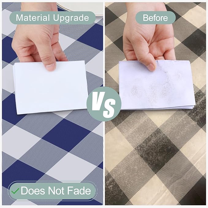 misaya Rectangle Waterproof Vinyl Table Cloth, Buffalo Flannel Backed Tablecloth, Wipeable Plastic Table Cover for Dinner, Kitchen, Outdoor (60" x 84", White and Navy)