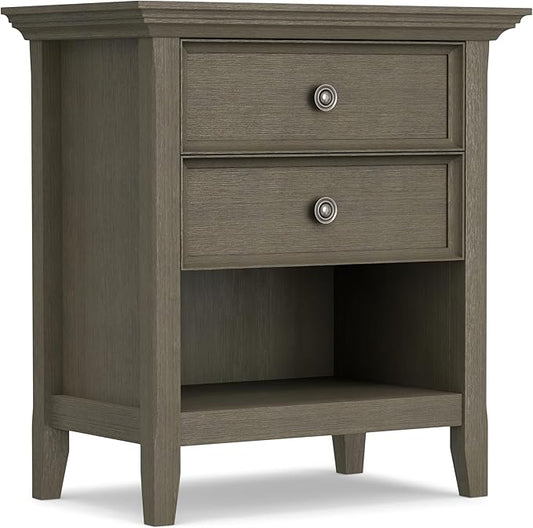 SIMPLIHOME Amherst SOLID WOOD 24 Inch Wide Traditional Bedside Nightstand Table in Farmhouse Grey, For the Living Room and Bedroom