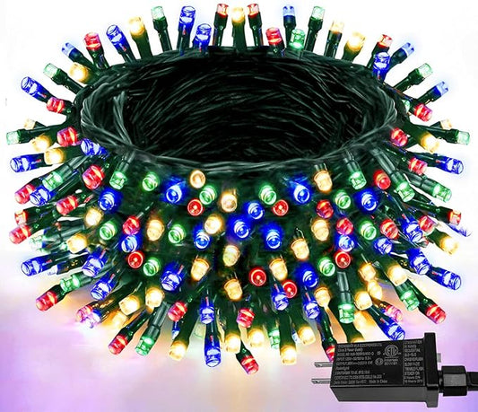 Upgraded 99FT 300 LED Multicolor Christmas String Lights Outdoor & Indoor, Memory Function & Timer & 8 Modes, Twinkle Lights Green Wire Waterproof for Xmas Tree Holiday Party Garden Decor (Multicolor)