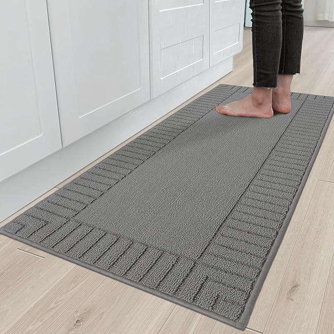 BEQHAUSE-Kitchen-Rugs-Washable-Kitchen-Mats-for-Floor Non-Slip Kitchen Mat Absorbent Kitchen Runner Rug with TPR Non Skid Backing,Grey,24”x60”