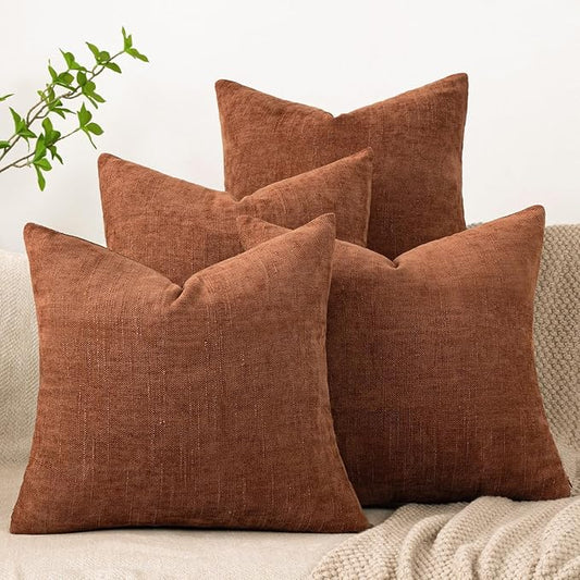 Set of 4 Soft Textured Decorative Throw Pillow Covers 18x18 Inch Cozy Farmhouse Cushion Cover Square Accent Pillow Cases for Bed Couch Sofa Living Room, Rust
