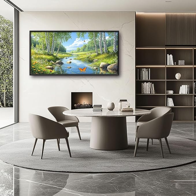 Large Forest Wall Art for Living Room, Lake Butterfly Tree Oversized Wall Decor Pictures, Nature Landscape Framed Canvas Print Painting, Artwork for Bedroom Office Home Decor 60"x30"