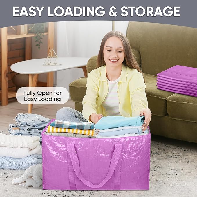 TICONN 2 Pack Extra Large Moving Bags with Zippers & Carrying Handles, Heavy-Duty Storage Tote Moving Boxes for Space Saving (2 Pack, Pink)