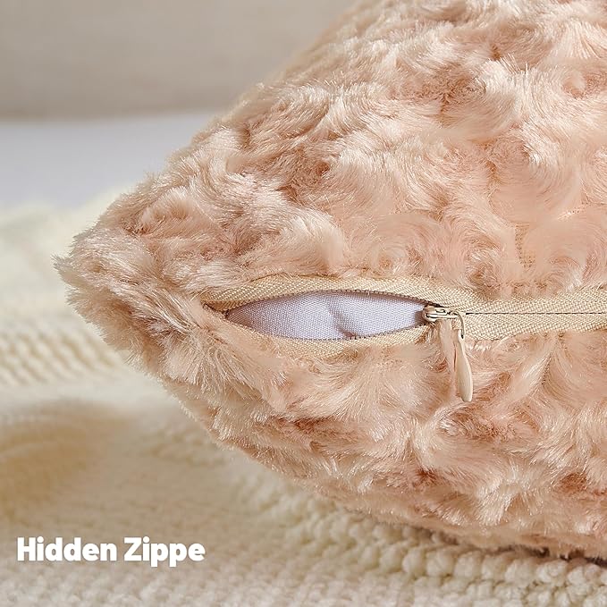 FUTEI Apricot Decorative Throw Pillow Covers 24x24 Inch Set of 2,Soft Solid Rose Textured European Cushion Case,Modern Home Decor for Couch Sofa Bed Living Room