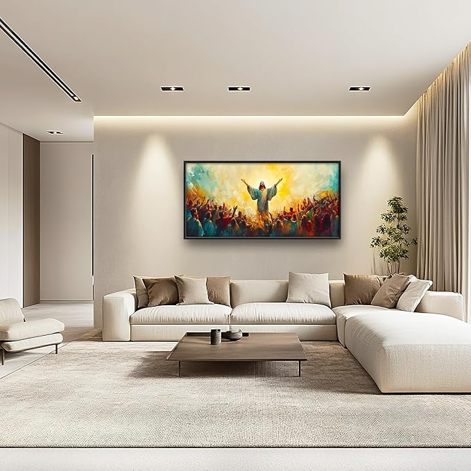 Flintis Large Christian Jesus Framed Wall Art Christ Jesus Pictures Wall Decor Abstract Religion Portrait Canvas Painting Print Artworks Framed for Living Room Bathroom Master Bedroom 60L X 30W