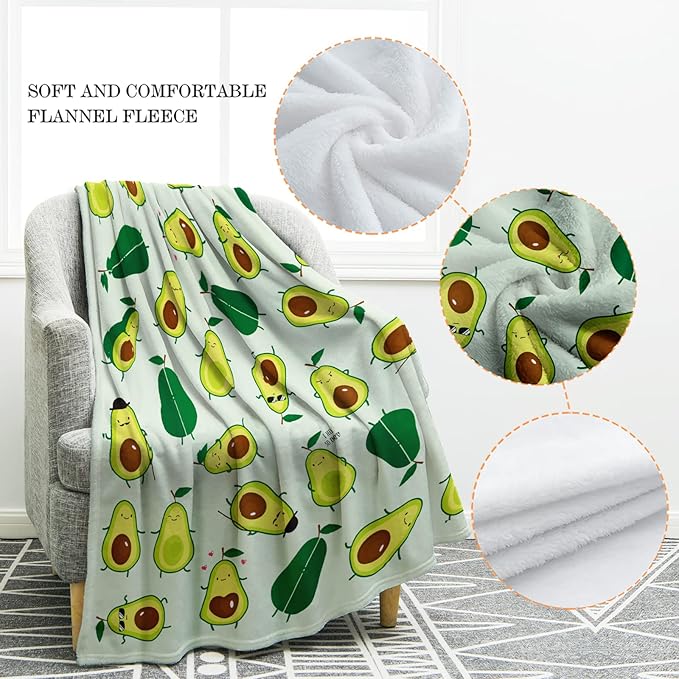 Jekeno Avocado Fruit Blanket Gifts for Women Kids Girls Home Bedroom Living Room Decor Soft Cozy Lightweight Cute Throw Blankets 60"x80"