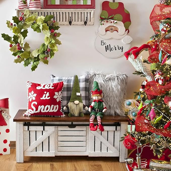 Christmas Gnomes Plush Xmas Winter Decorations Handmade Elf Dwarf Figurines for Home Kitchen Farmhouse Tiered Tray Holiday Festival Party Scandinavian Tomte (Brown Beard)