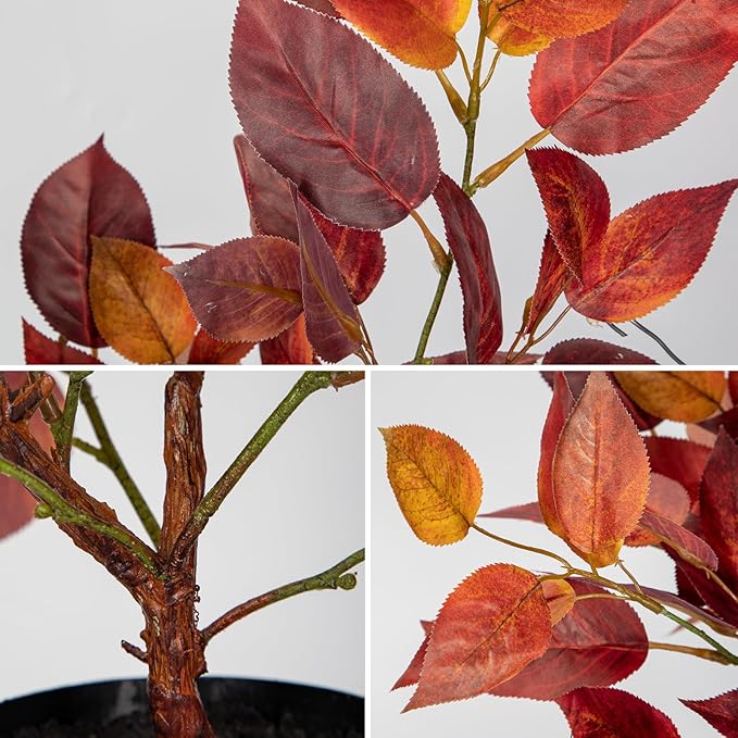 Briful 19.7" Fake Fall Tree in Black Pot, Autumn Small Artificial Elm Leaf Tree Faux Plants Indoor for Home Office Room Tabletop Mantel Thanksgiving Decor