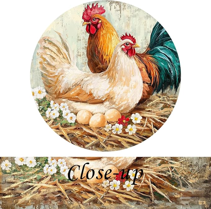 KREATIVE ARTS Farmhouse Chicken Picture Canvas Wall Art for Kitchen Dining Room Rustic Rooster with Fresh Eggs Framed 24x32 Inch Hen and Hatching Chicks Painting Ready to Hang