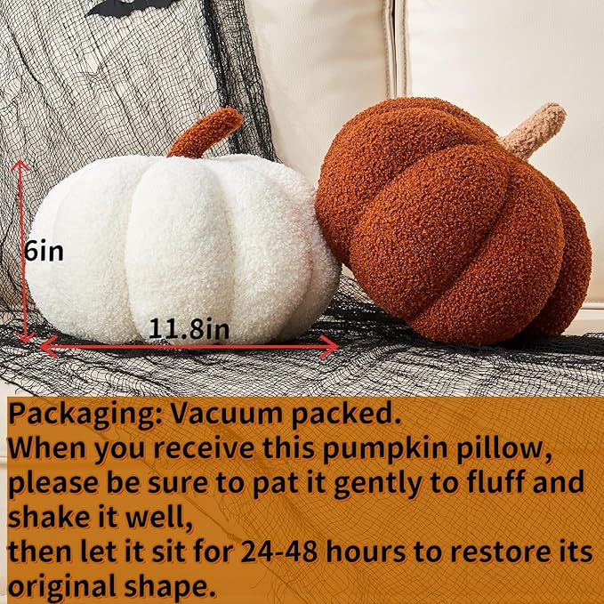 Pumpkin Pillow, 2 Pcs Thanksgiving Pumpkin Throw Pillow 11.8 x 6 Inch Fall Pillow Thanksgiving Cushion Pumpkin Shaped Throw for Halloween Pillow Bedroom Sofa Couch Fall Decor