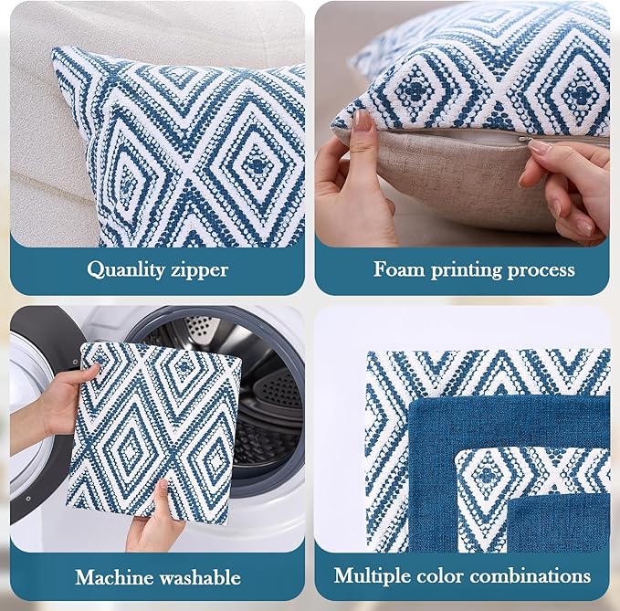 HPUK Decorative Throw Pillow Covers Set of 4 Couch Pillows Linen Cushion Cover for Couch Sofa Living Room, 18"x18" inches, Navy Blue
