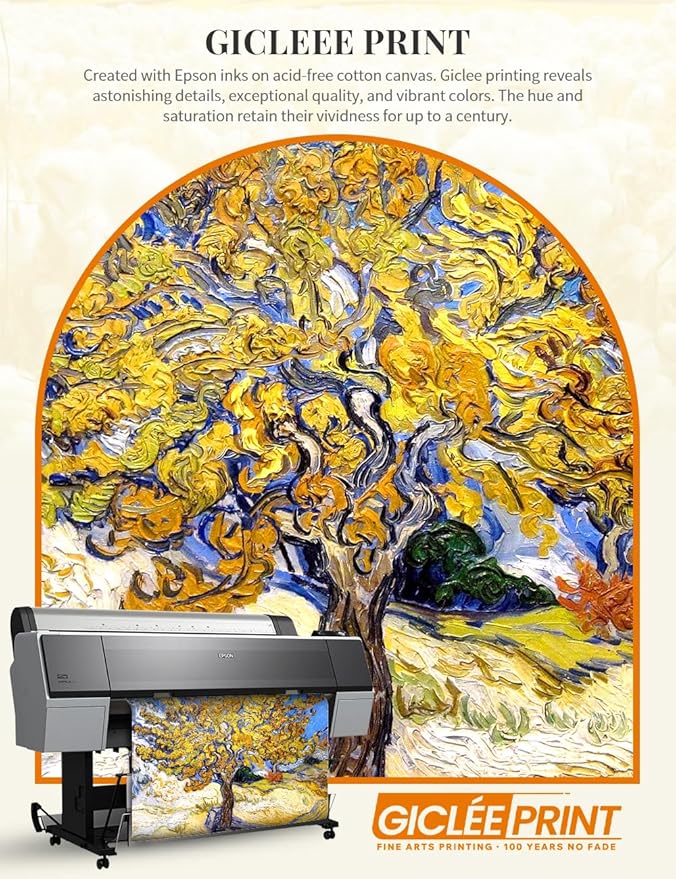 DECORARTS - The Mulberry Tree by Vincent van Gogh, Museum-Quality Giclee Canvas Print with Silver Solid Wood Frame, 34.75 x 28.75 in, Ready to Hang, Made in USA