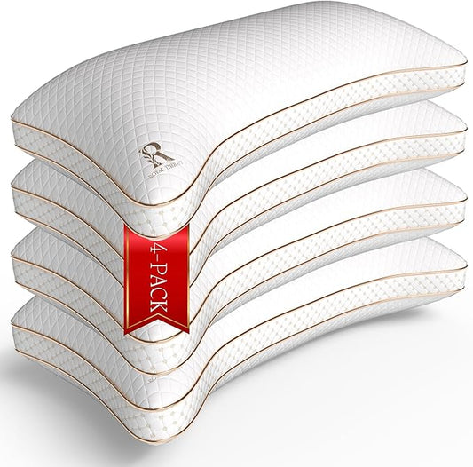 Royal Therapy King 4-Pack Memory Foam Pillow, Adjustable Shredded Odor-Free Pillow for Neck & Shoulder Pain Relief, Support for Back, Stomach, Side Sleepers BioForm