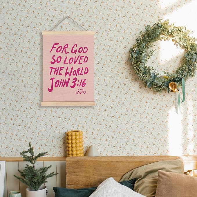 Supwhd Christian Wall Decor, Trendy Preppy Pink Bible Verse Wall Art With Wooden Poster Hanger, Pink Preppy Wall Decor, Christian Wall Art for Girls Room Dorm Decor, 12x16
