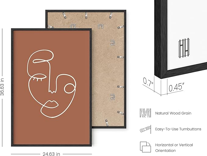 HAUS AND HUES Woman Drawing Line Art Wall Decor - Female Figure Wall Art, Silhouette Drawings Artwork Line Drawing Wall Art Minimalist Clay Abstract Face (24x36 Framed Black)