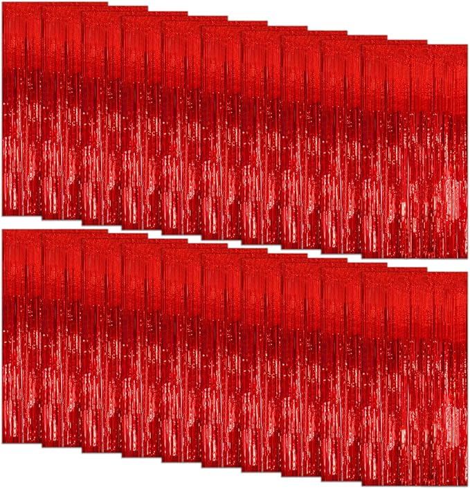 20 Pack Foil Curtain Backdrop Red Metallic Tinsel Foil Fringe Curtains Photo Booth Props for Birthday Wedding Engagement Baby Shower Bachelorette Christmas Holiday Celebration Party Decorations