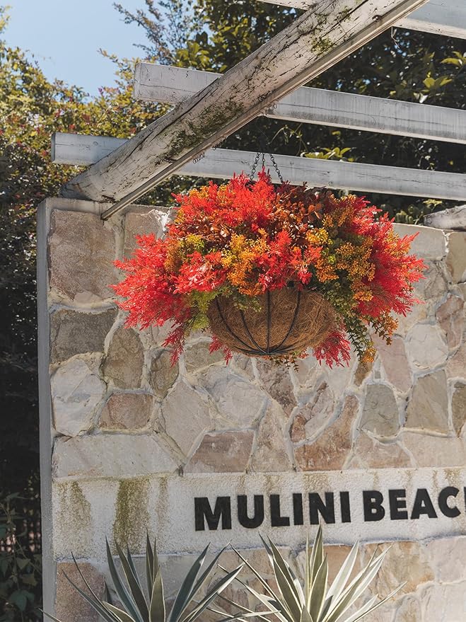 12Pcs Artificial Fall Flowers for Outdoor Decoration UV Resistant Fake Plastic Plants Faux Cedar Seaweed Eucalyptus for Autumn Full Indoor Garden Patio Fireplace Window Box Kitchen Home Decor