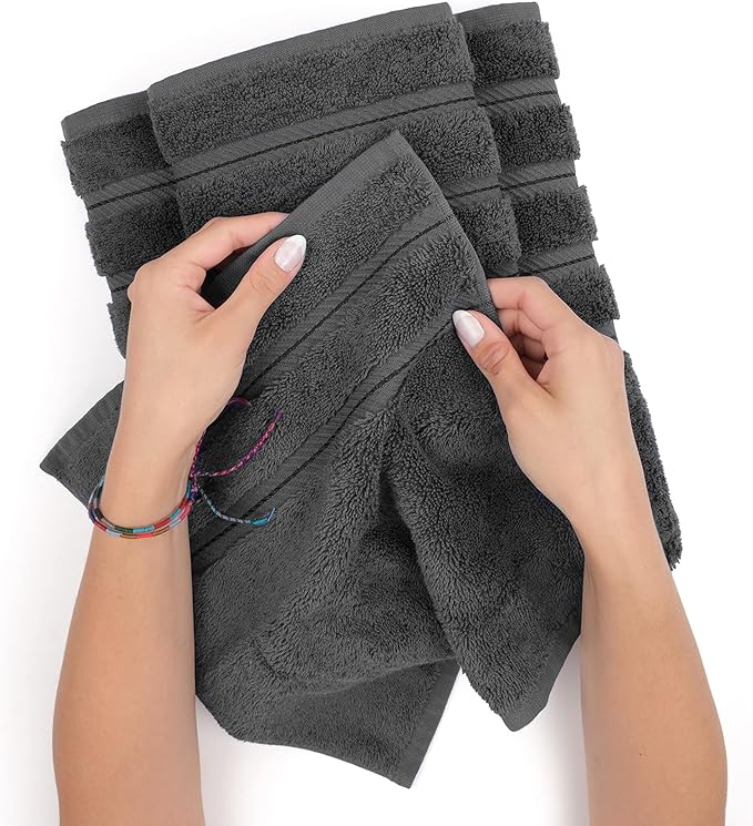 American Soft Linen Luxury 4 Piece Bath Towel Set, 600 GSM 100% Cotton Turkish Bath Towels for Bathroom, 27x54 in Large Bathroom Shower Towels, Dark Gray