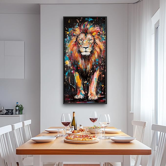 Lovira Graffiti Colorful Lion Large Wall Art Animal Canvas Wall Decor Pictures Prints Painting Framed Vertical Artwork for Living Room Bedroom Bathroom Men 30"x60"