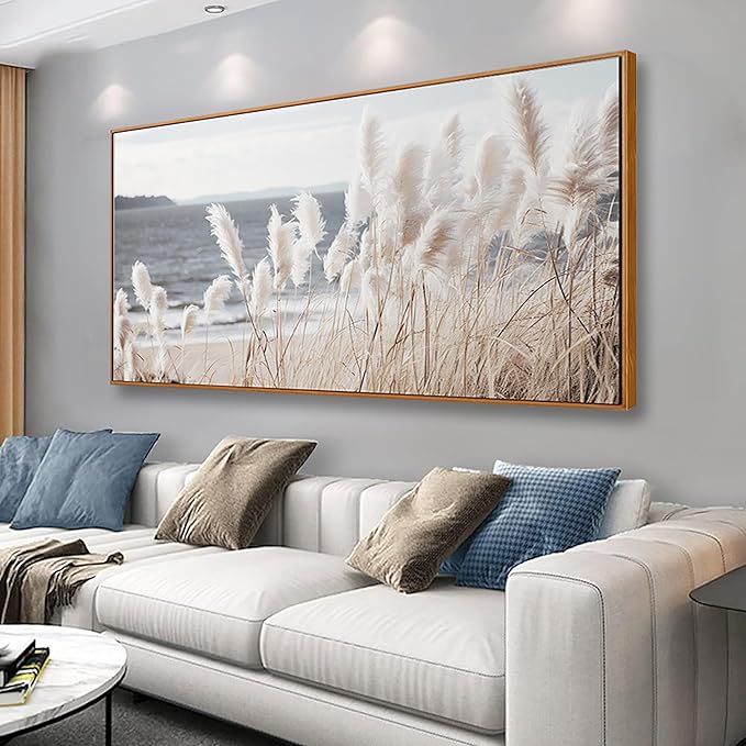 Framed Wall Art Artwork Decor Nature Canvas Painting ReedSeascape Wall Decor for Bedroom Living Room Decoration Home Kitchen Office 24" x 48"