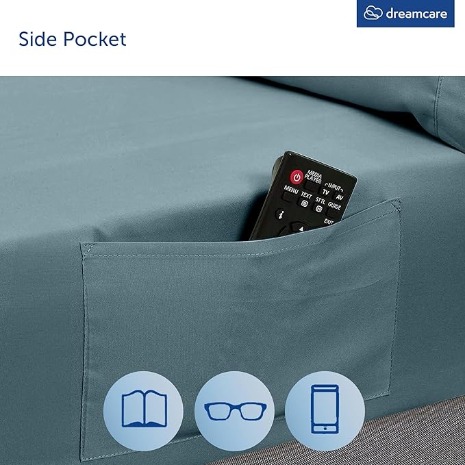 DREAMCARE Queen Sheet Set – 6 pcs Cooling Bed Sheets – up to 21” Deep Pocket Queen Sheets Set – 2500 Supreme Collection – Extra Soft 100% Brushed Microfiber Hotel Luxury with Side Pocket -Mineral Blue