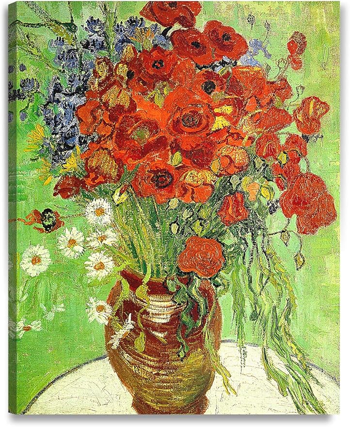 DECORARTS - Red Poppies and Daisies, Vincent Van Gogh Art Reproduction. Giclee Print on Canvas. Wall Art for Home. 40x32