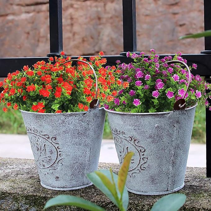 RECUTMS 8 Bundles Artificial Flowers Outdoor UV Resistant Plants Fake Greenery Foliage Shrubs for Indoor Outside Hanging Plants No Fade Faux Plastic Plants Garden Porch Window Box Décor (Fuchsia)