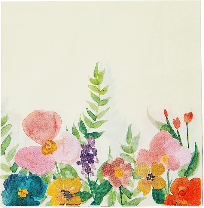 Juvale 100-Pack Floral Disposable Paper Napkins - 6.5 x 6.5 in Folded, 13 x 13 in Unfolded, Multicolor Vintage Wildflower, 2-Ply - For Garden Party Decor & Wildflower Party Decorations