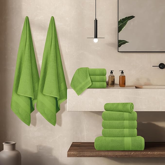 GLAMBURG Ultra Soft 24-Piece Towel Set - 100% Pure Ringspun Cotton, Contains 8 Oversized Bath Towels 27x54, 8 Hand Towels 16x28, 8 Wash Cloths 13x13 - Ideal for Everyday use, Hotel & Spa - Kiwi Green